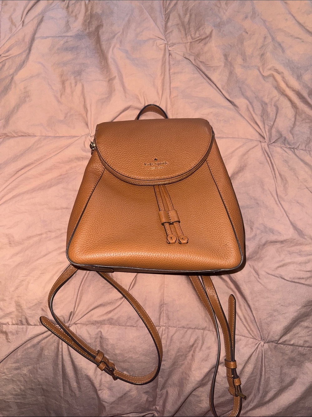 kate spade cognac pebbled leather backpack